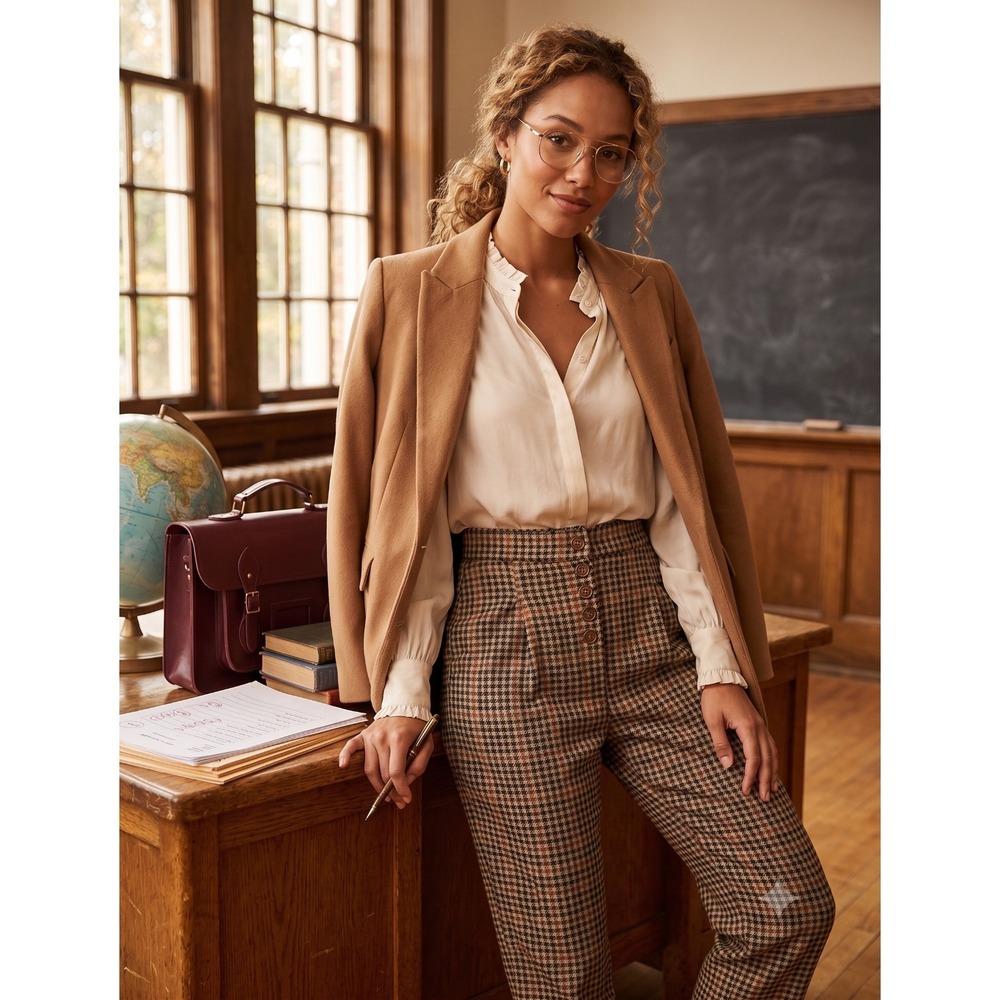 Free People Brown Houndstooth High Rise Tapered Leg Button Fly Size Small